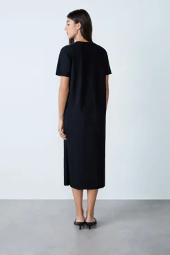 Discount ETAM Vestido largo de algodón NEGRO