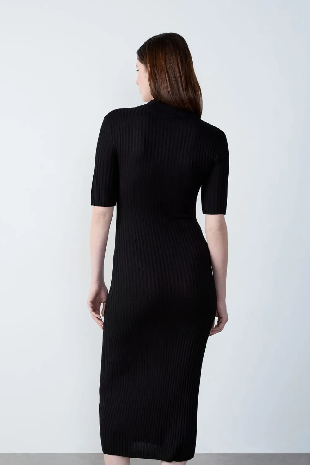 Discount ETAM Vestido largo de punto, manga corta NEGRO
