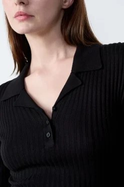 Discount ETAM Vestido largo de punto, manga corta NEGRO