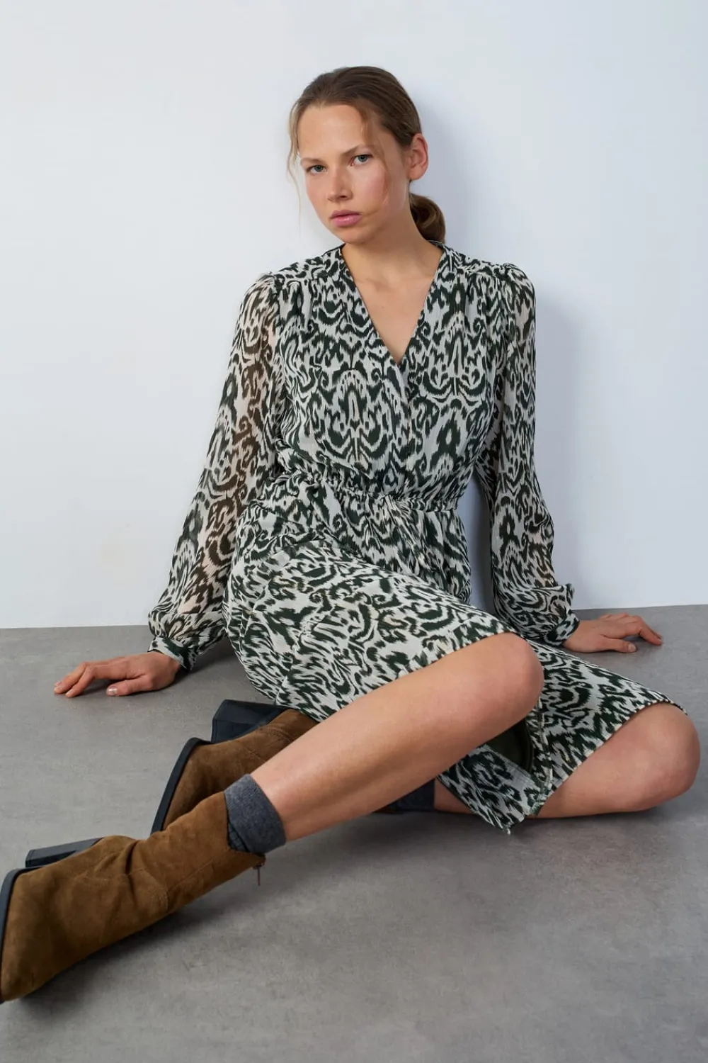 Sale ETAM Vestido largo estampado fluido CRUDO