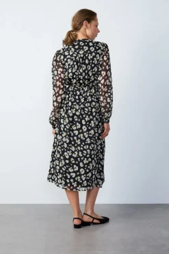 Online ETAM Vestido largo estampado fluido NEGRO