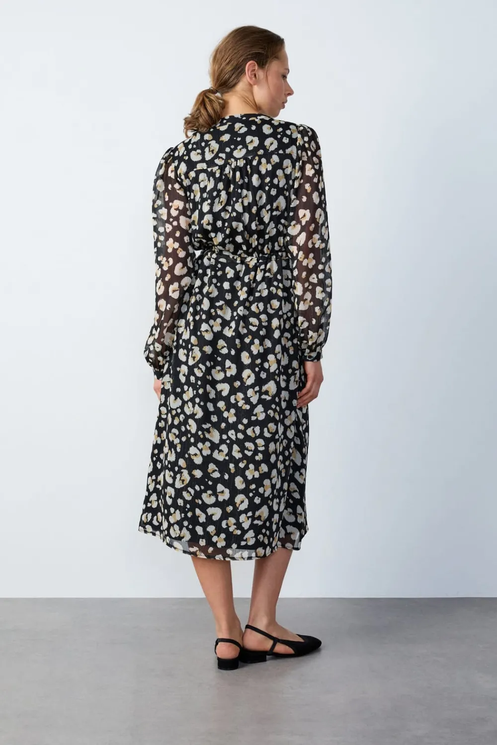 Online ETAM Vestido largo estampado fluido NEGRO