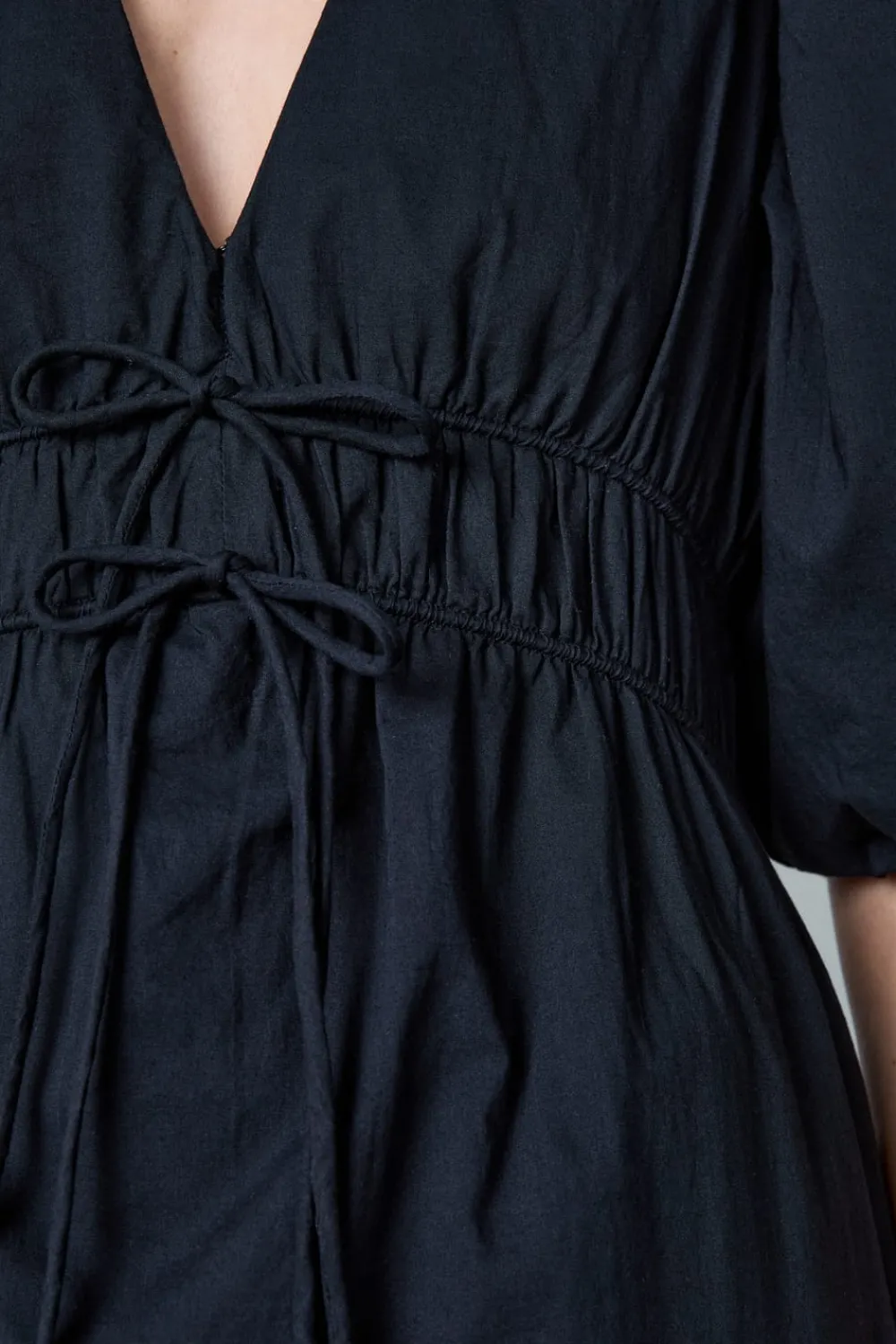 Sale ETAM Vestido midi de algodón con mangas abullonadas NEGRO