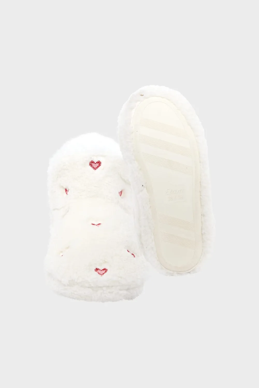 ETAM Zapatillas botines de tejido ultrasuave con motivos de corazones CRUDO
