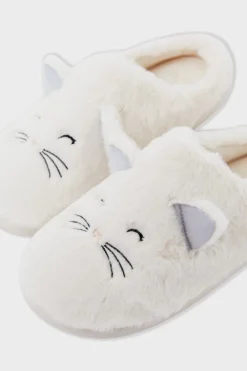 ETAM Zapatillas con motivos de gatos de tejido ultrasuave CRUDO