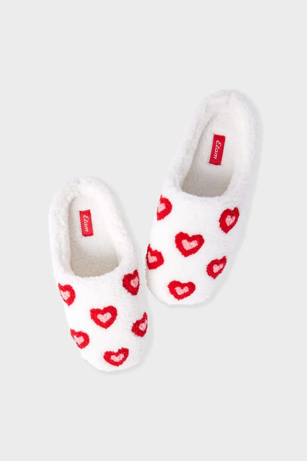 Outlet ETAM Zapatillas con motivos de corazones de tejido ultrasuave ROJO