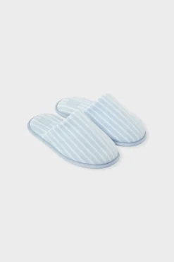 Outlet ETAM Zapatillas destalonadas a rayas con algodón AZUL CIELO